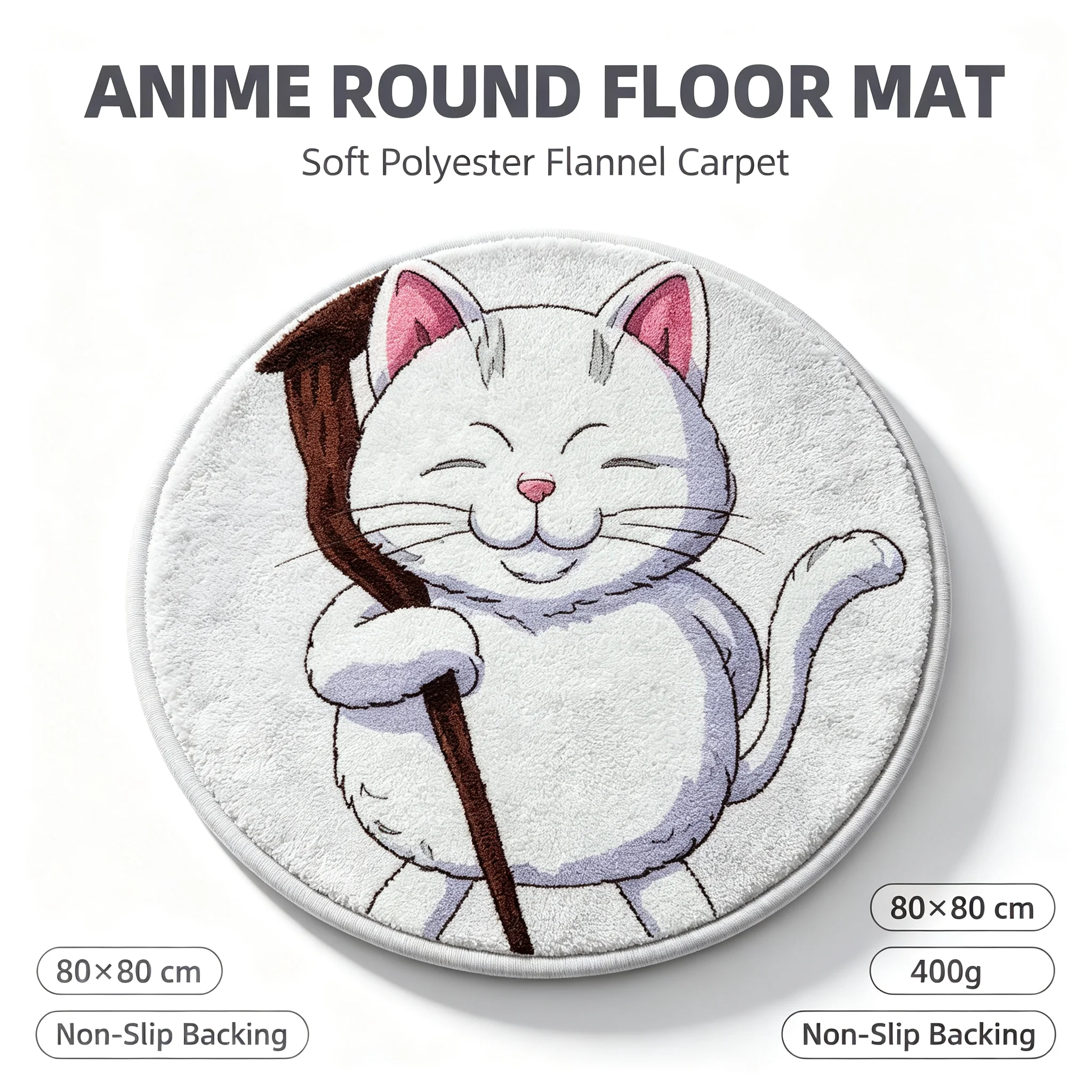 Dragon Ball Korin Anime Round Floor Mat Soft Polyester Flannel Non‑Slip Carpet 80×80cm Anti‑Slip Round Rug for Bedroom Living Room Gaming Room Home Decor Anime Fan Collectible Gift