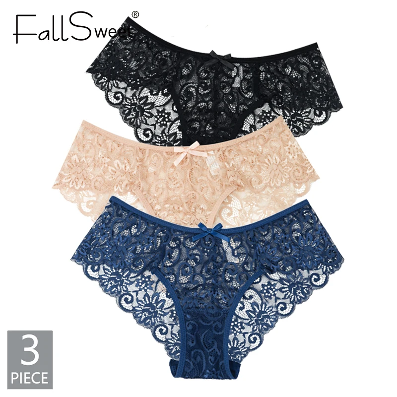 

FallSweet 3 Pcs/Lot Sexy Lace Panties Ultra Thin Underwear Women Briefs S-XL