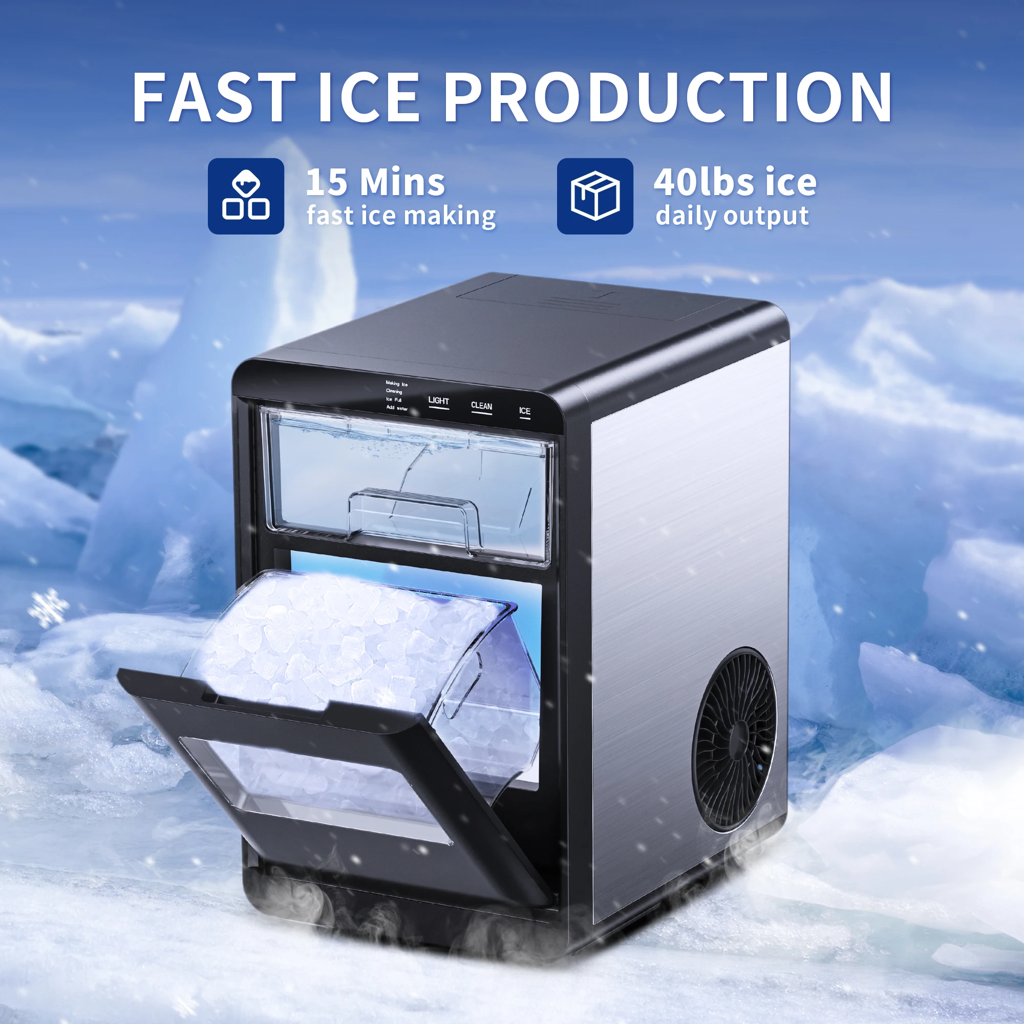 Vibekio Eismaschine, 44 Pfund/24 Stunden, Pebble Ice Maker, selbstreinigende Pellet-Eismaschine, Sonic-Eismaschine für Zuhause, Küche, Büro