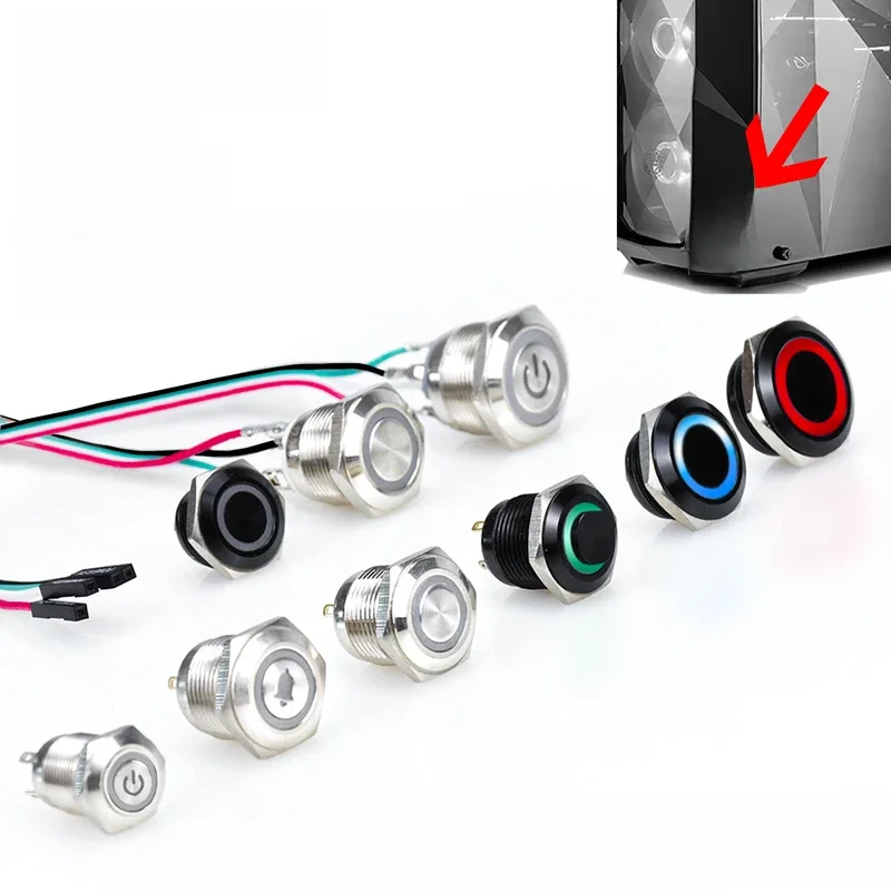12/16/19/22mm PC LED komputer hosta zasilanie ponowne uruchomienie metalowy przycisk przełącznika DIY z przewodem 60cm kabel płyty głównej biały/niebieski/żółty/czerwony — 2