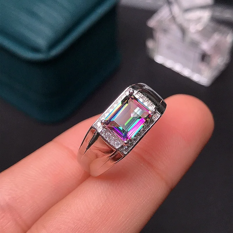 KJJEAXCMY Boutique Jewelry Men's Natural Colorful Crystal Ring 925 Pure Silver Boyfriend Party Birthday Wedding Gift