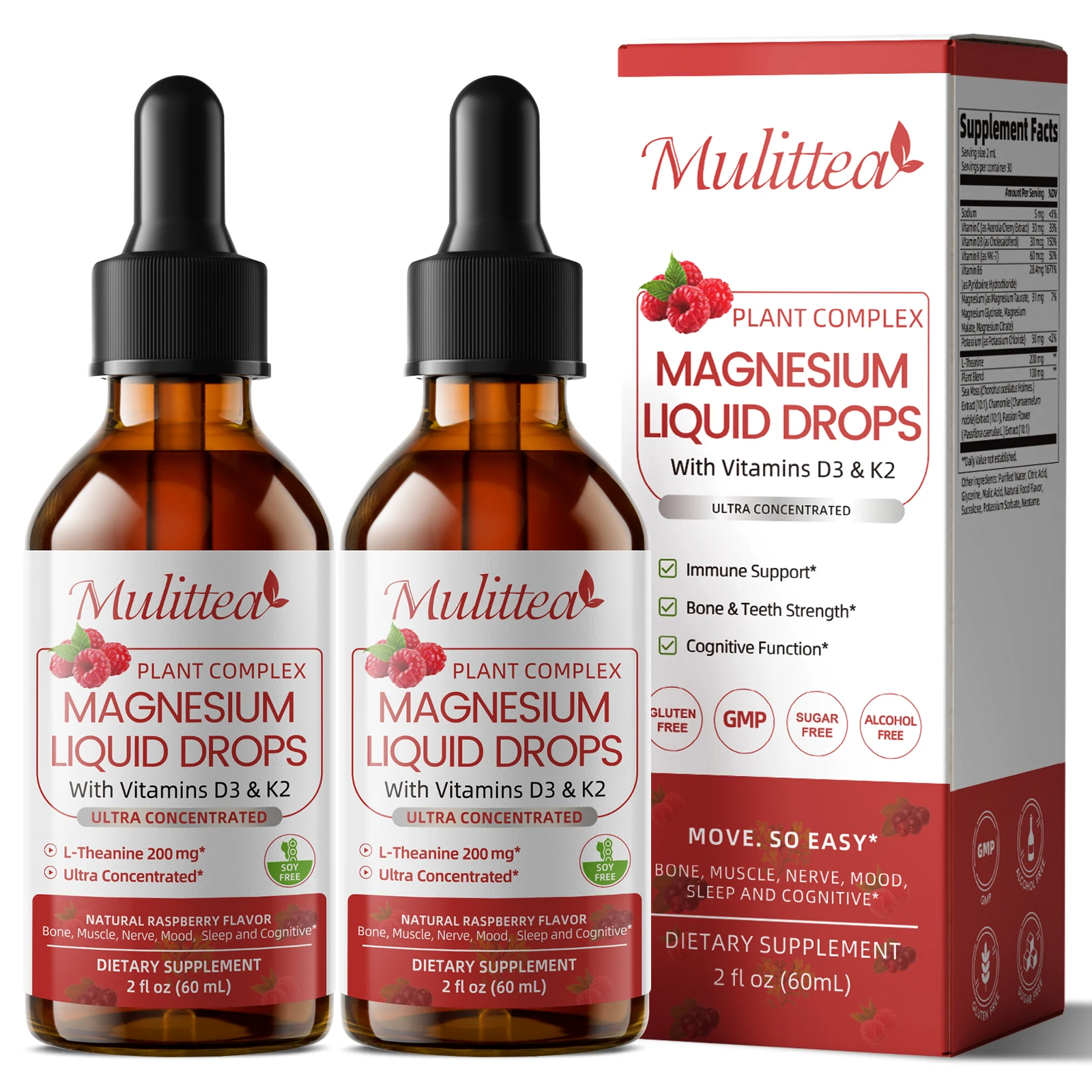 Mulittea Magnesium Glycinate Liquid Drops Magnesium Vitamins Complex Promotes Nerve, Relaxation, Muscle, Sleep Support,60 ml