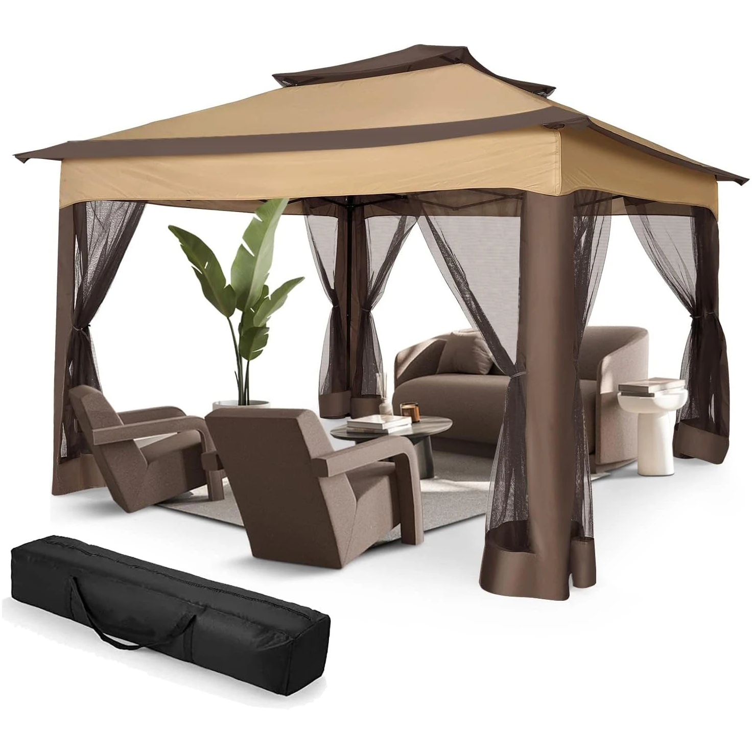 12x12 Pop up Gazebo on Clearance with Mosquito Netting, Outdoor Canopy Tent with Portable Bag,Patio Gazebo for Garden,Party,Camp