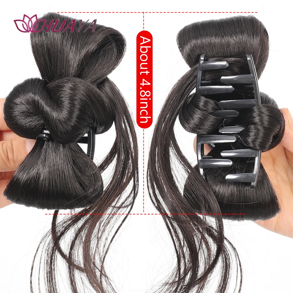 Syntetyczny kok do włosów, kucyk na klips, doczepiany kucyk, kok z kokardą, leniwy styl, treska smoka, dopinka do włosów dla kobiet do codziennego noszenia.