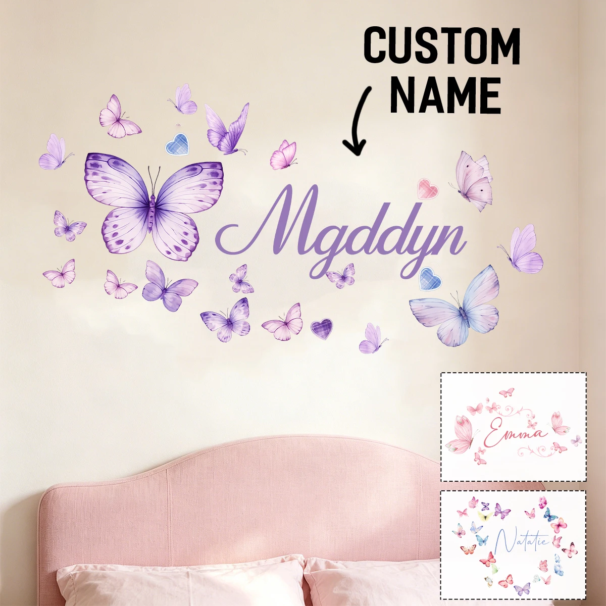 Custom Butterfly Cartoon Wall Stickers, Personalized Text Wall Stickers, Customized Name Self-Adhesive Paintings.