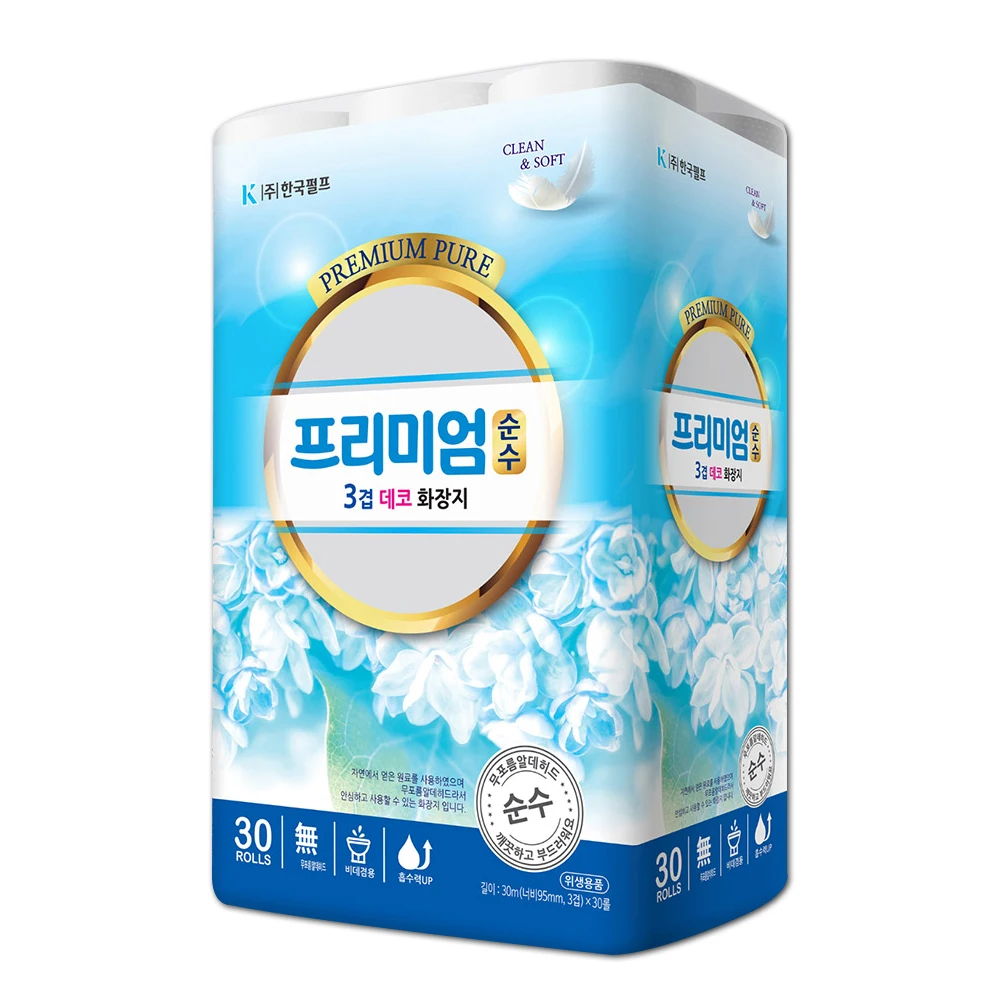 프리미엄순수30M3겹30롤x1팩 화장지 한국펄프 휴지