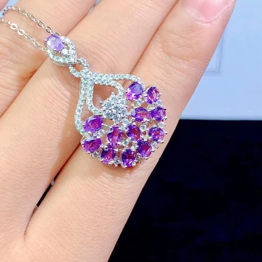 

KJJEAXCMY Jewelry 925 Sterling Silver Inlaid Natural Gem Amethyst Women's Pendant+Necklace Friends, Party, Birthday, Christmas
