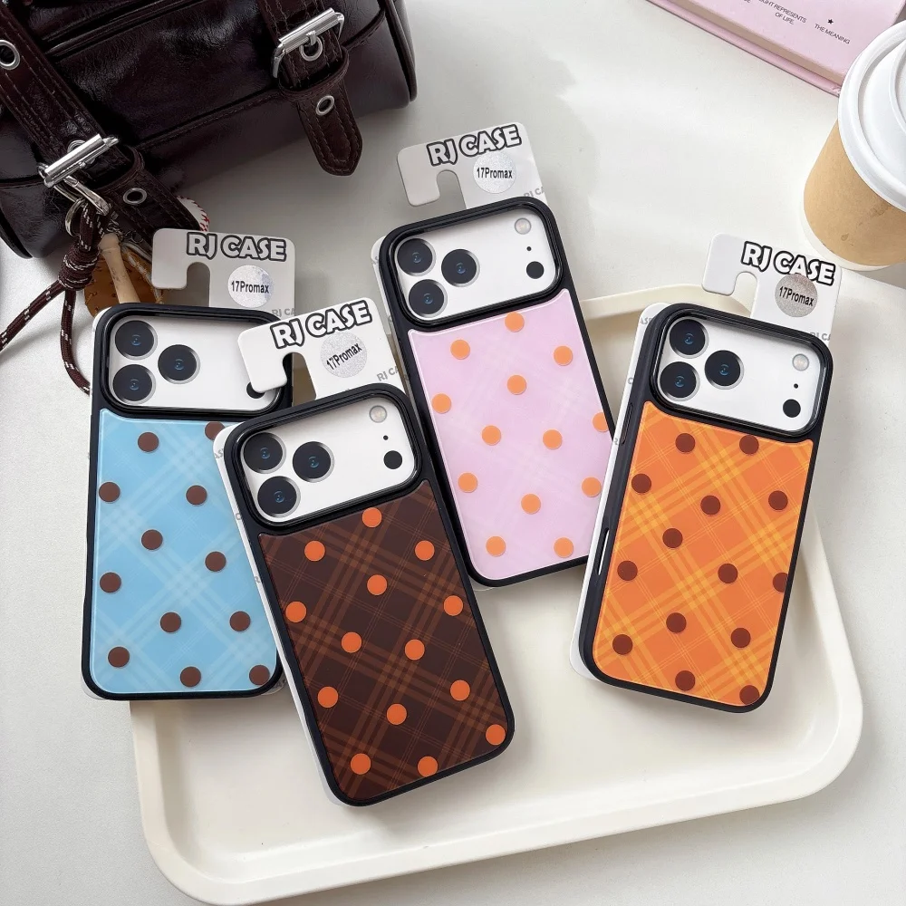 

Simple plaid polka dot magnetic series mobile case, suitable for iPhone 15/16/17 Pro Max, simple new shock-proof protective case