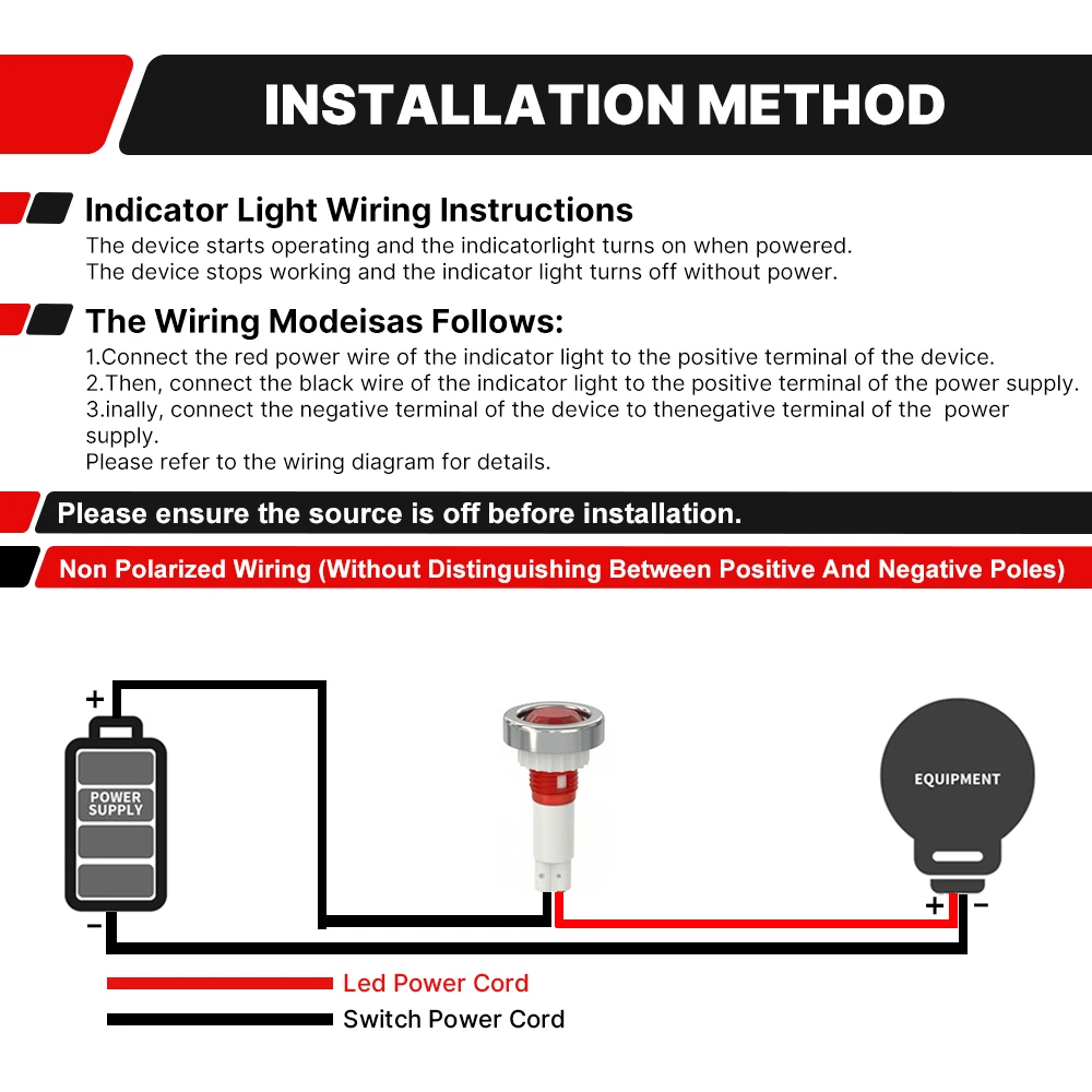 FILN 3 Stück 10mm Gewinde-LED-Anzeigelampe 12V 24V 110V 220V Vorverdrahtete Signal-Pilotlampe für Auto Boot Marine LKW – Detail 3