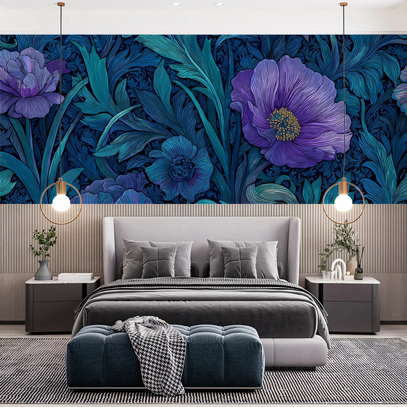 Floral Wallpaper Self Adhesive Wall Sticker for Bedroom