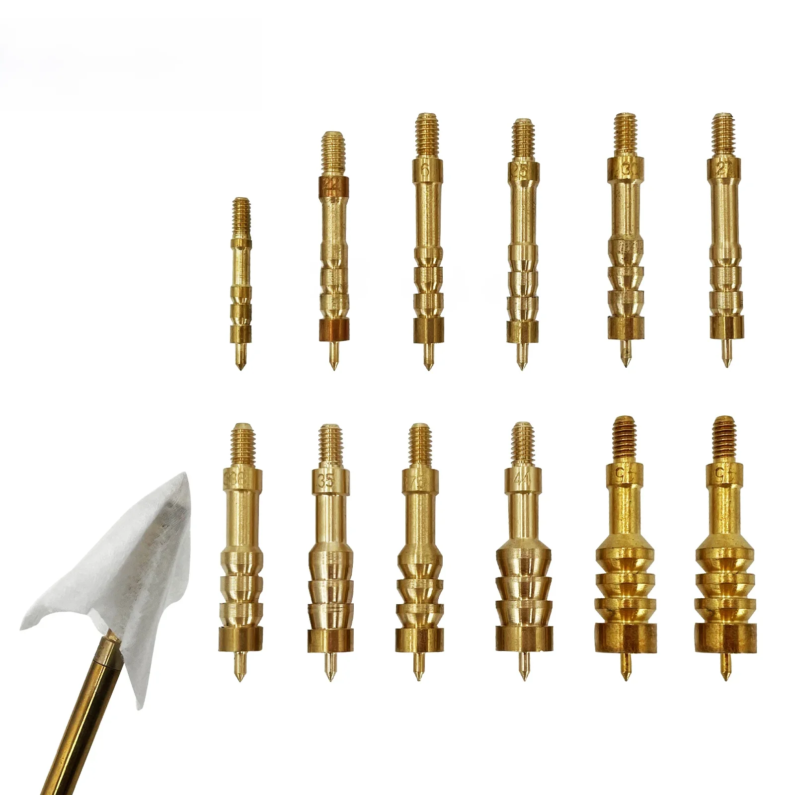 1 pièces pistolet solide nettoyage Jag lance pointu en laiton Jag brosse pointe fendue pistolet nettoyage fente Patch boucles 8/32 fils