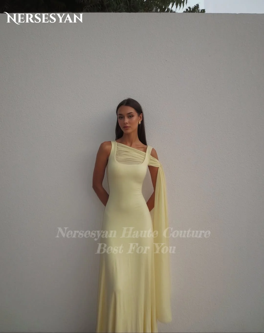 فساتين سهرة أنيقة بحورية البحر من Nersesyan Lemon بياقة مربعة من الساتان فستان رسمي بشريط Bodycon للنساء رداء حفلات مخصص #5