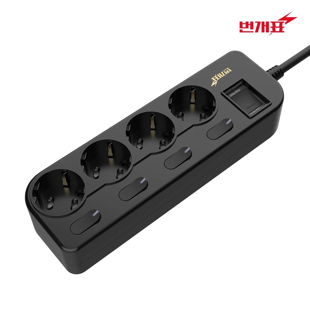 Lightning ticket All Black multi-tap and load blocking individual switch 4-hole multi-outlet