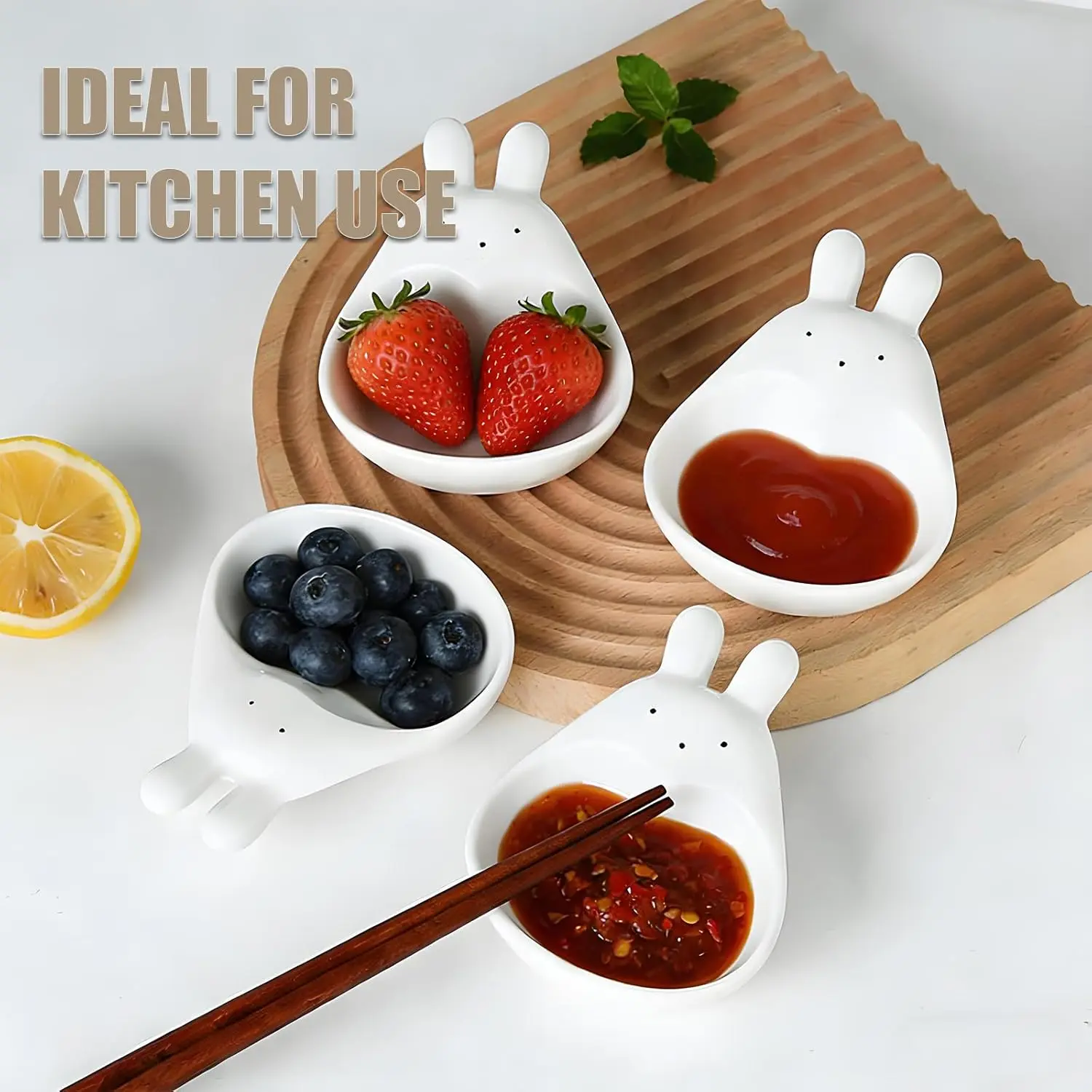 Platos de plástico para salsa de soja con forma de conejo - Mini cuencos bonitos para salsas, ideales para el hogar, regalos, sushi, miso y guarniciones, platos para aperitivos duraderos y aptos para lavavajillas.