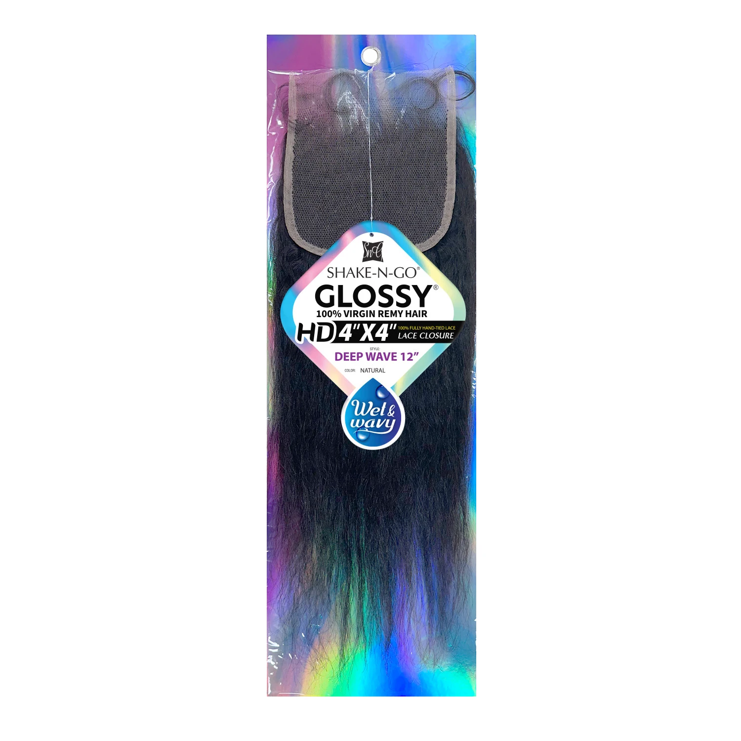 

Shake-N-Go Virgin Remy Hair HD Кружевная застежка Глянцевая влажная N Волнистая 4X4 Глубокая волна 12 дюймов
