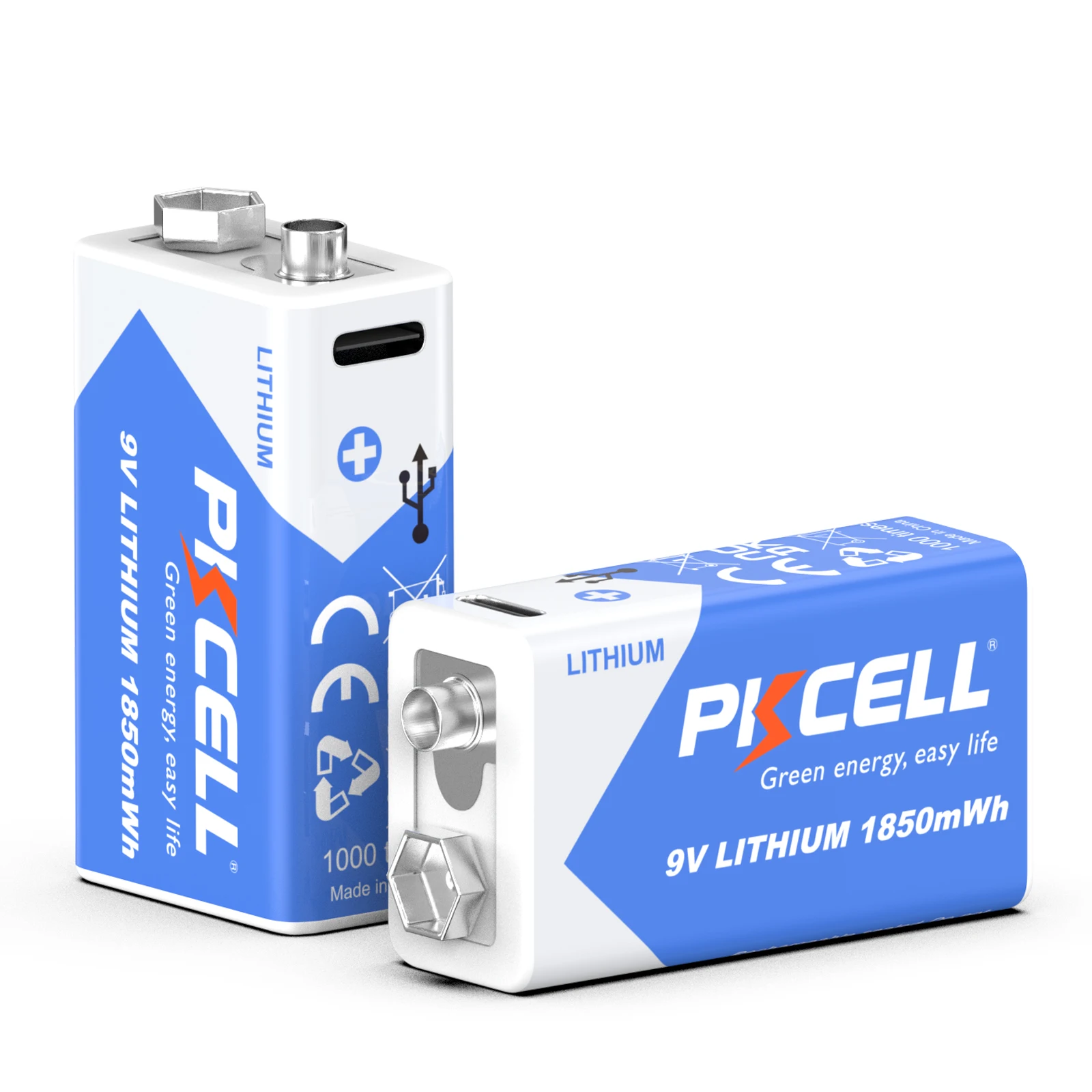 PKCELL 1-12PCS USB 9V 6F22 Rechargeable Battery 1850mWh Type-C Rechargeable 9Volt Li-ion Batteries for RC Multimeter Toy