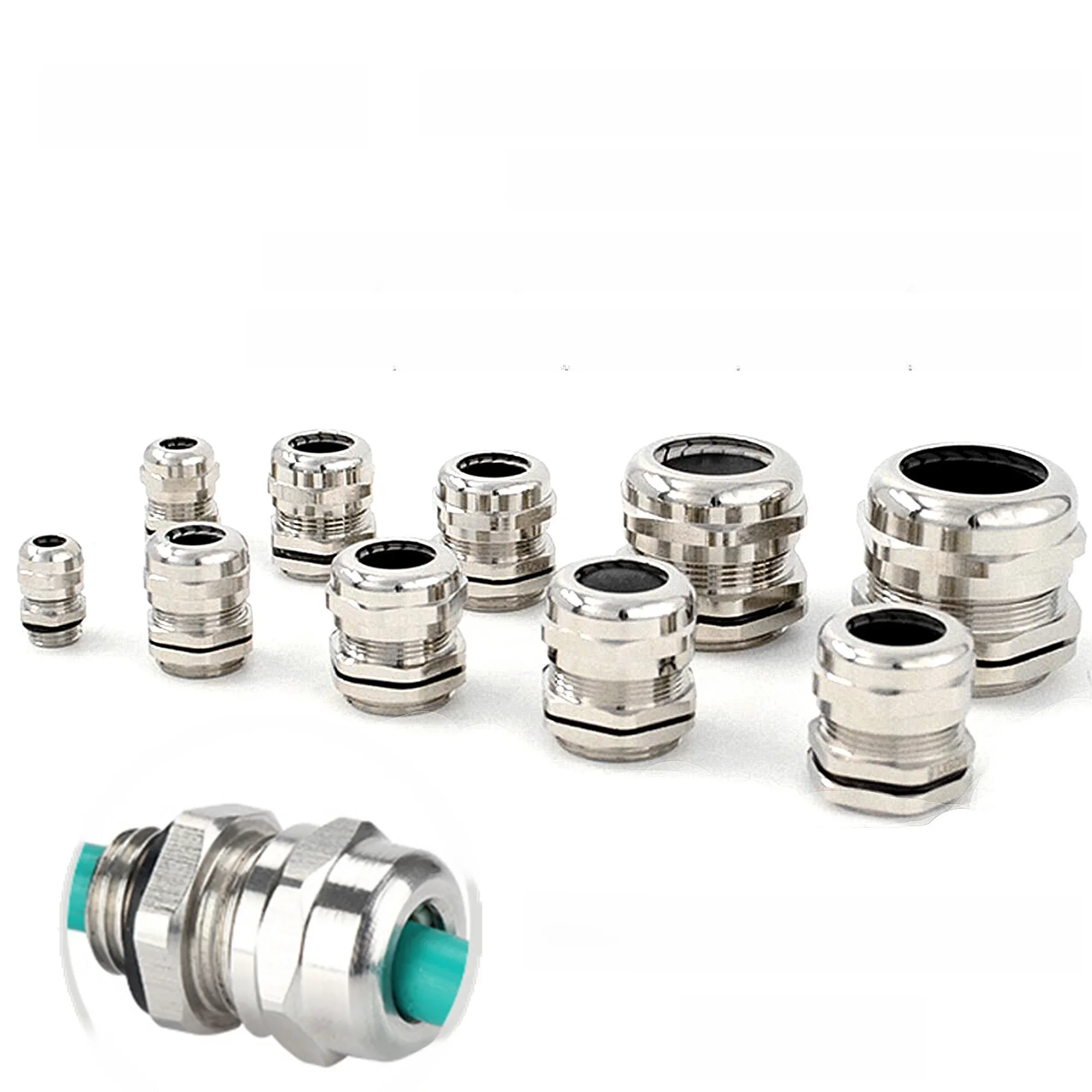 Connecteur de presse-étoupe étanche IP68, câble métrique en laiton nickelé PG7 PG9 PG11 PG13.5 PG16 PG19 PG21 adapté à 3-32mm pour câble