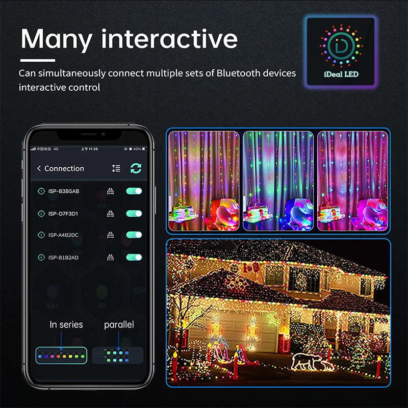 RGB IC Árvore de Natal Fada String Luz, Guirlanda de bola LED, Bluetooth, Multi-Color, impermeável, Lâmpada ao ar livre, Natal, Decoração de festa de casamento