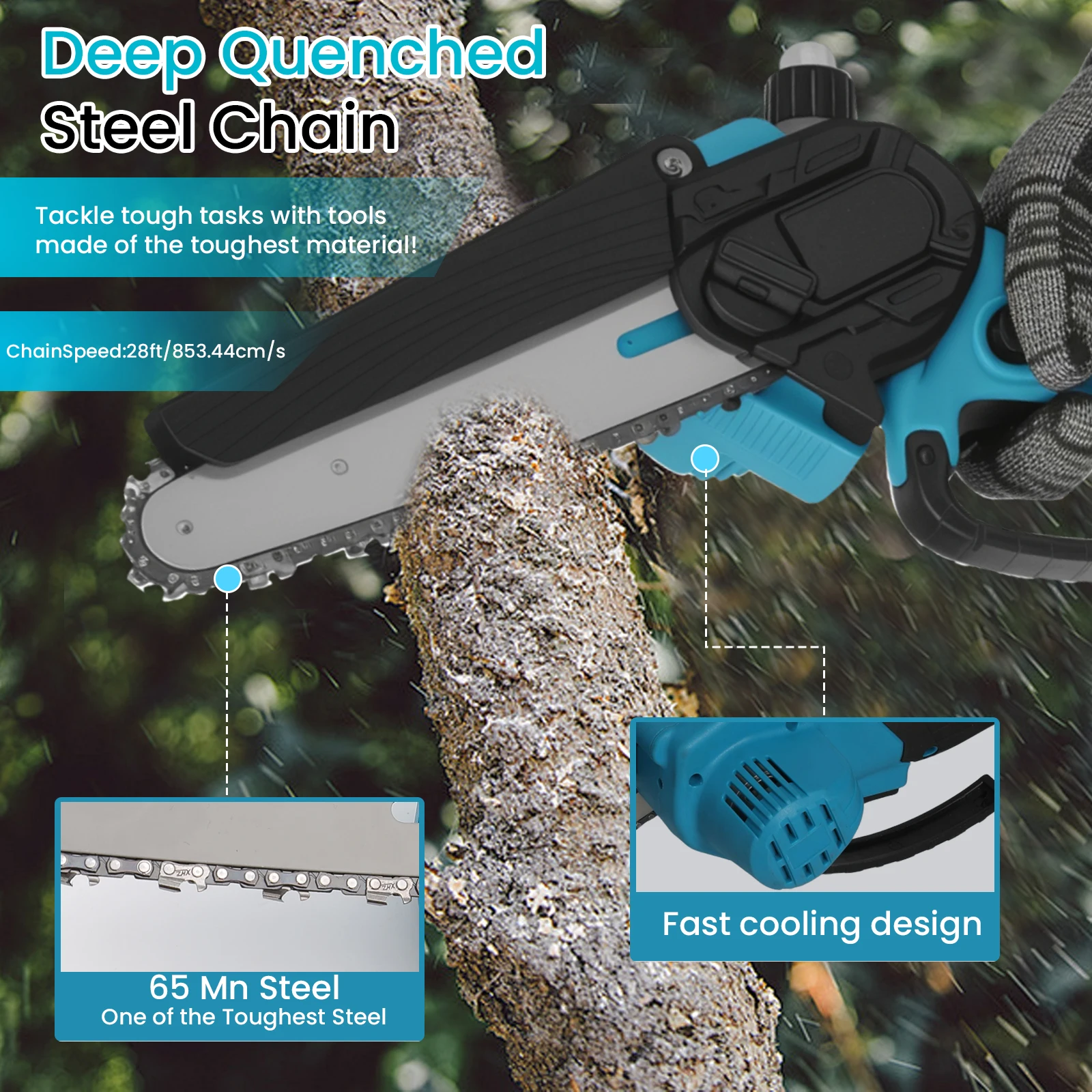 Picture 4: 21V 6Inch Cordless Electric Chainsaw Powerful Electric Small Portable Chainsaw with Automatic Oiler Pruning Saw Woodworking Tool