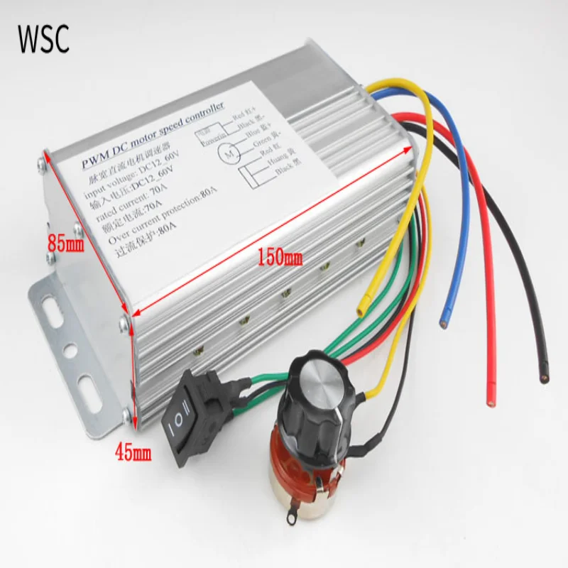 DC 12V-60V 70A 4000W DC Durable Motor PWM Speed ​​Regulator Brushed Controller for Electric Scooter Bicycle Portable Alternative