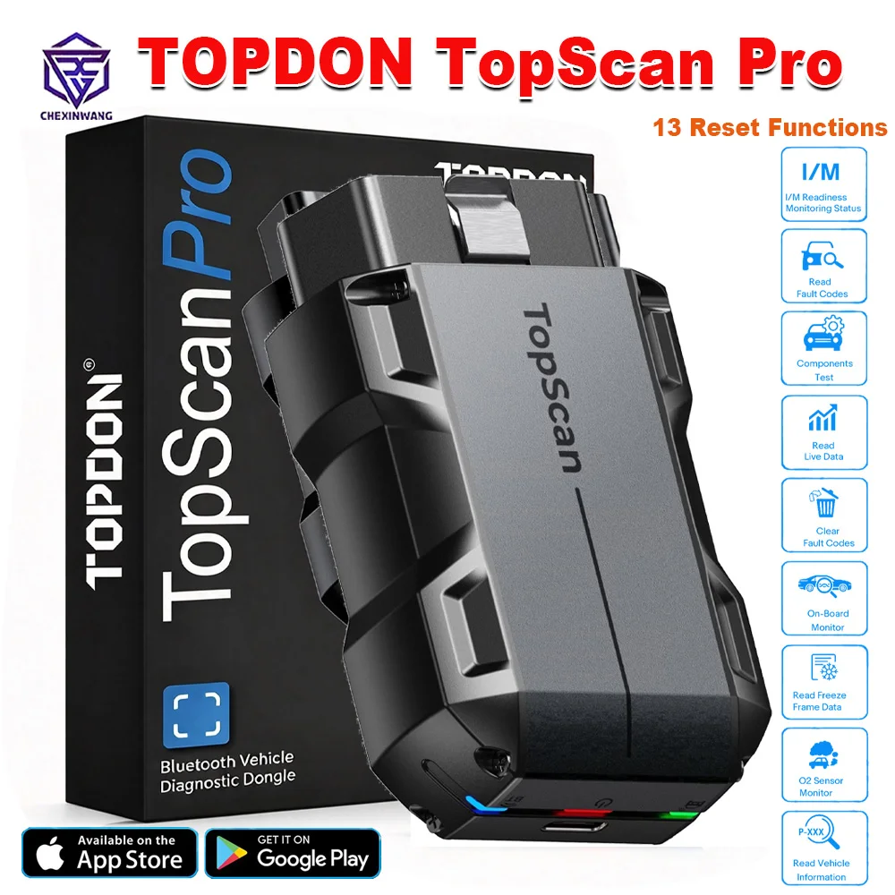 TOPDON Topscan PRO Full System OBD2 Scanner 13 Reset Functions TopFix AI CAN FD I/M Readiness Code Reader Key Coding Diagnostic