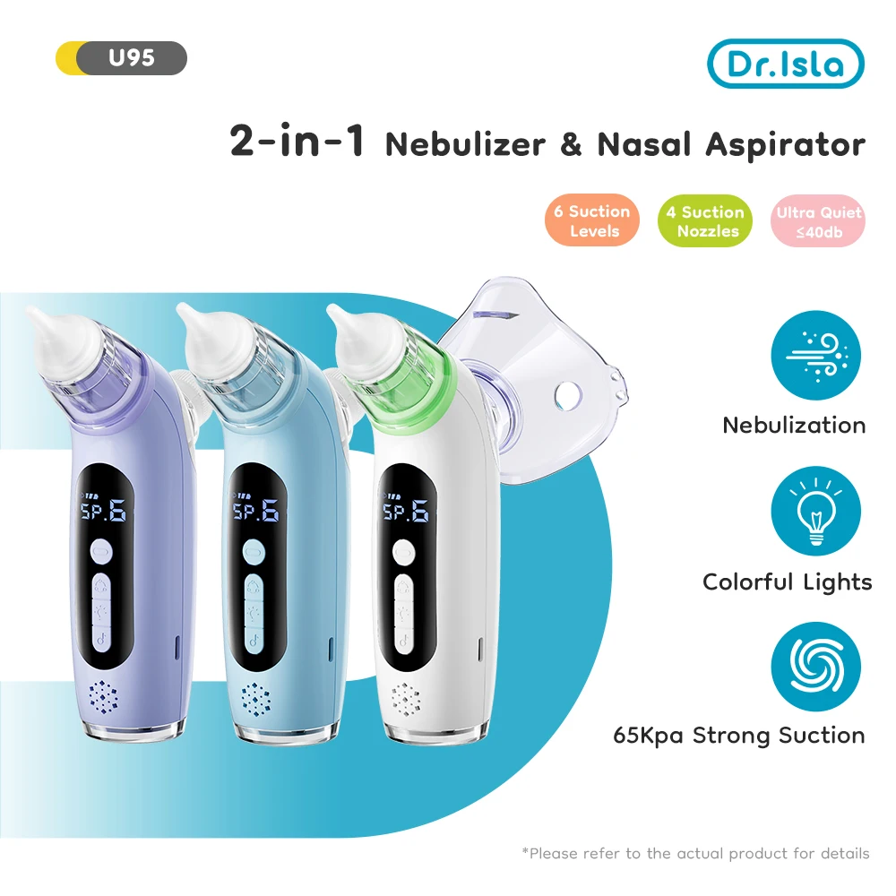 Dr.isla Electric Baby Nose Cleaner & Nebulizer Adjustable Suction Electric Children Nasal Aspirator Safety Convenient Low Noise