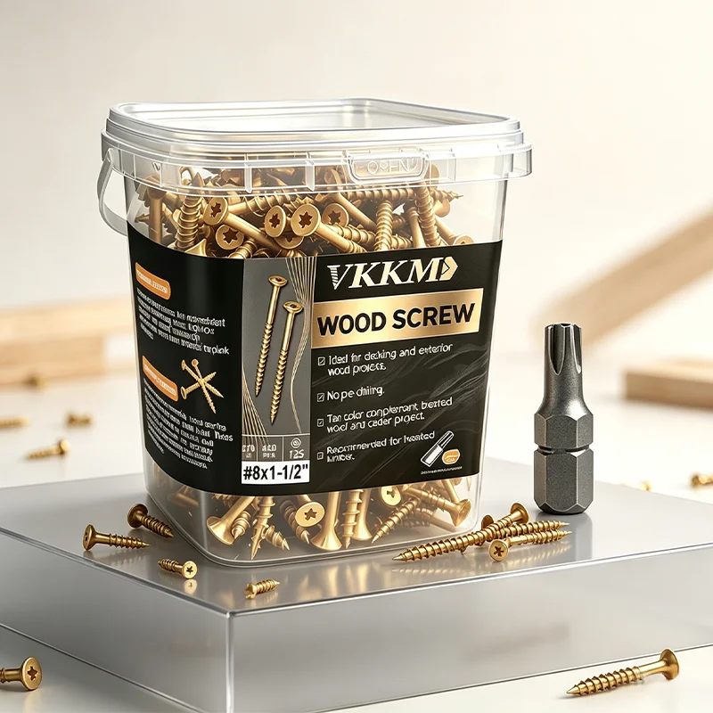 Woodworking Epoxy - VKKM - # 屋外デッキ用木ネジ8本、T25トルクスドライブ、黄色エポキシコーティングされたセルフドリリングネジ、ドック、屋根、パティオの設置に最適
