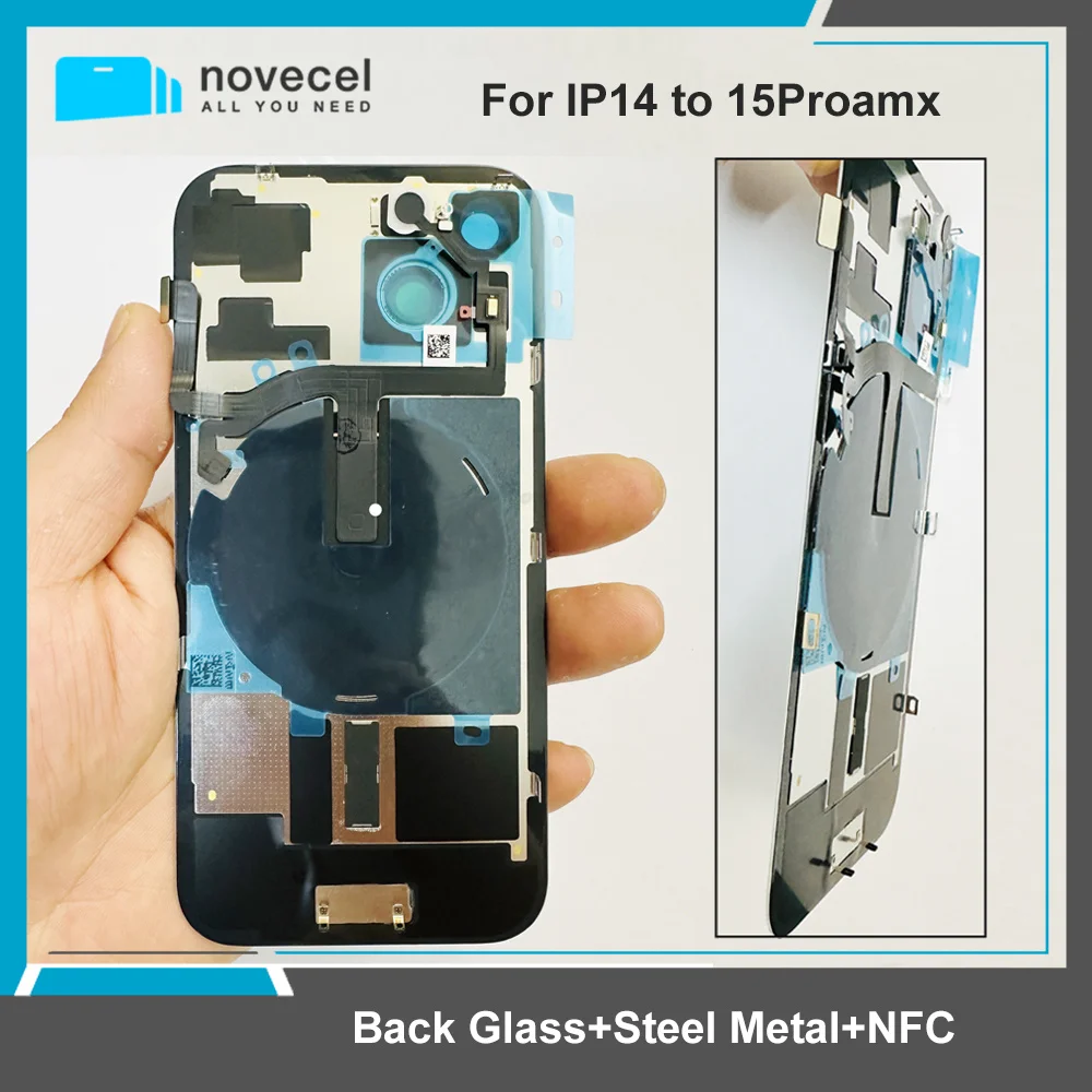 

High Quality Back Battery Glass Cover with Pre-install Metal Plate + Wireless NFC MagSafe Magnet for iPhone 15promax Repair