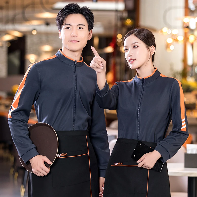 Western Restaurant Work Clothes Long -sleeved Female Cake Cafes Bar Catering Waiter Uniform Autumn and Winter Sweatshirt