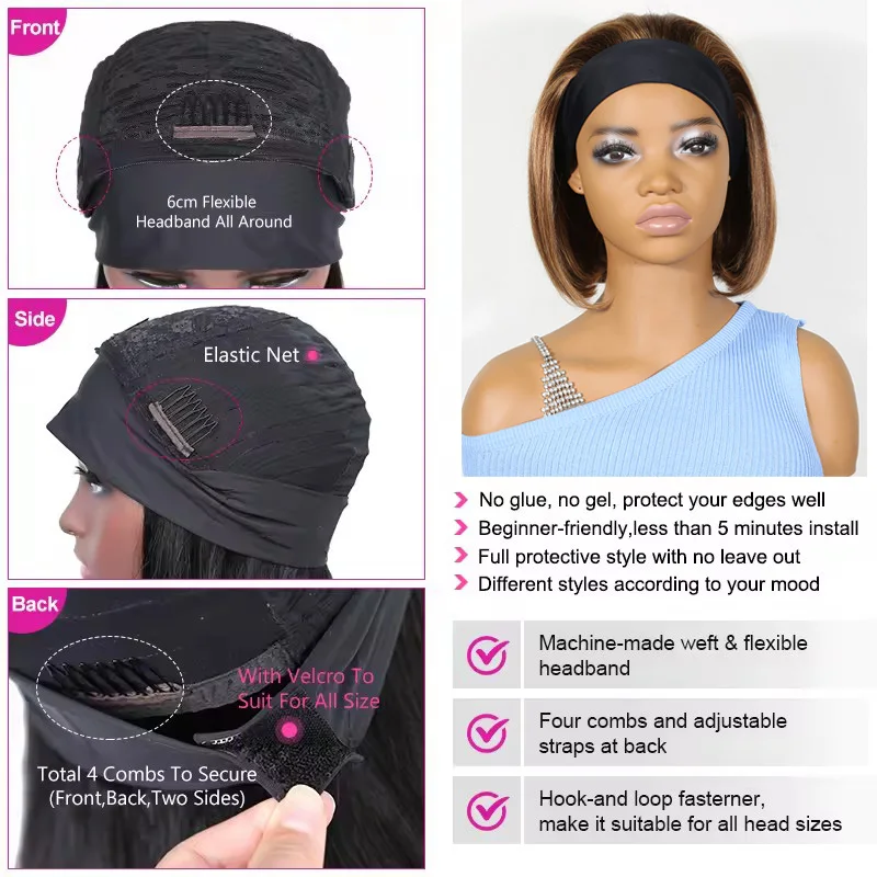 قصيرة بوب مستقيم عقال الباروكات 150% الكثافة البرازيلي ريمي 100% باروكة من شعر طبيعي اللون 4P27 بوب قصيرة قطع عقال شعر مستعار للنساء #6