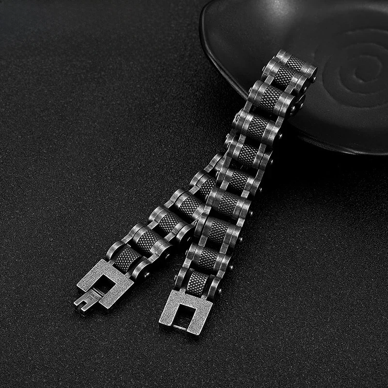 AliExpress supretu Punk Knight Bracelet Men Stainless Steel Motorcycle Bike Chain Black Wristband Hand Accessories Retro Jewelry Gifts Dropshipping
