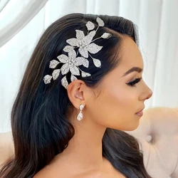 Charming Bridal Baroque Flower Hair Comb Headband Wedding Accessories Luxury Jewelry Indian Rhinestone Headpiece Chain Banquet