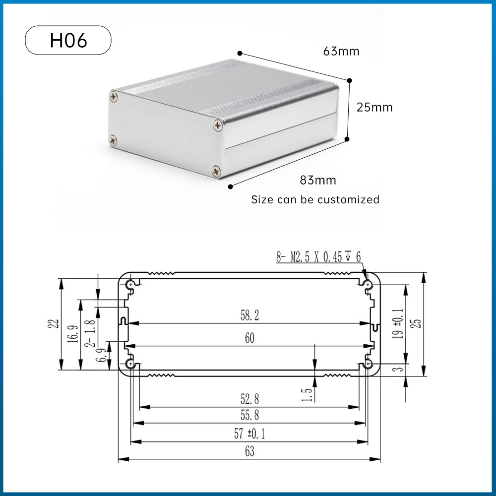 Metal Control Boxes Housing CustomizationExtrusion Electronic Box Aluminum Extruded Pcb Enclosure H06 63-25MM