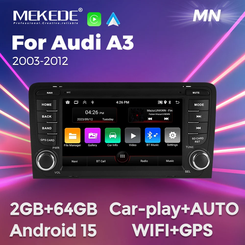 MEKEDE 2+64G Carplay für Audi A3 8P 2003-2011 S3 RS3 Sportback Android Autoradio Stereo 7 Zoll Bildschirm WIFI GPS Multimedia Audio