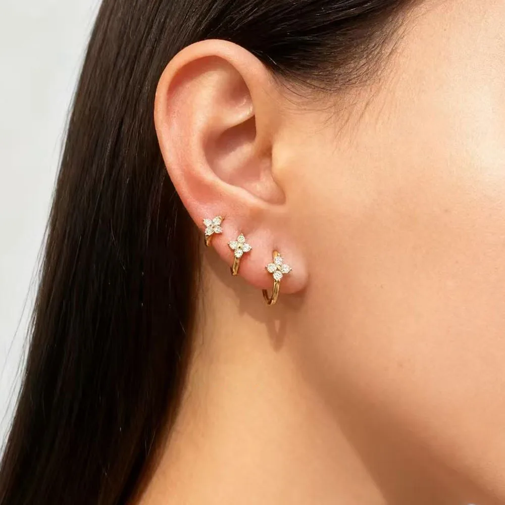 2/3Pcs Fashion Zircon Flower Hoop Earring Small Classic Gold Color Circle Hoops Huggie Piercing Earring Trendy Jewelry 6/8/10mm