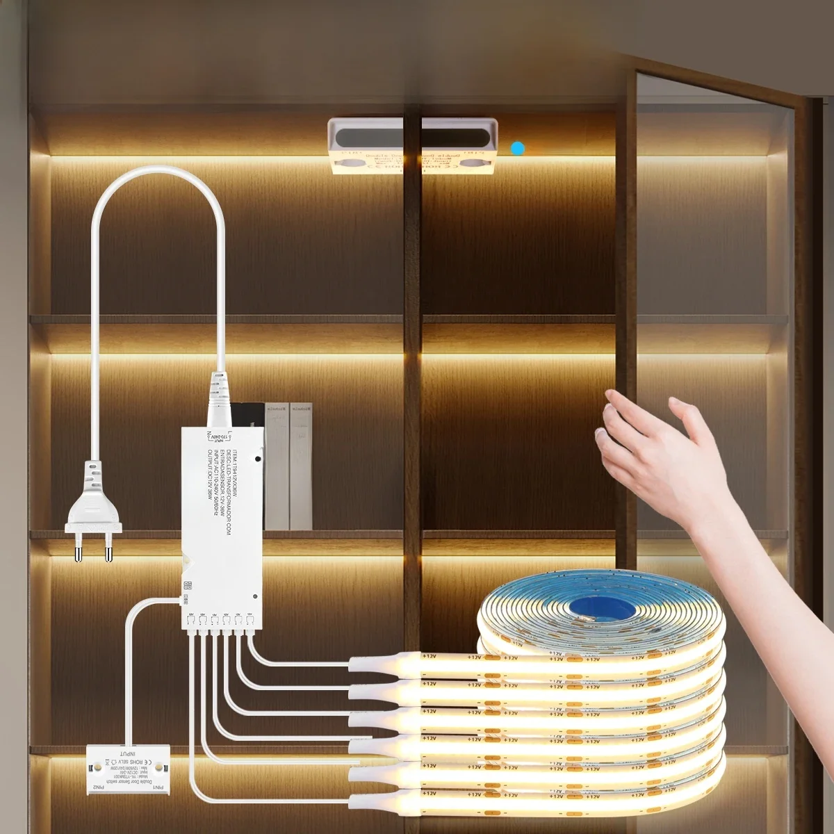 Smart Deur Proximity Sensor Controle LED Onder Kast Verlichting 12V COB LED Strip Showcase Garderobe Lamp Backlight Voor kamer Keuken - afbeelding 2