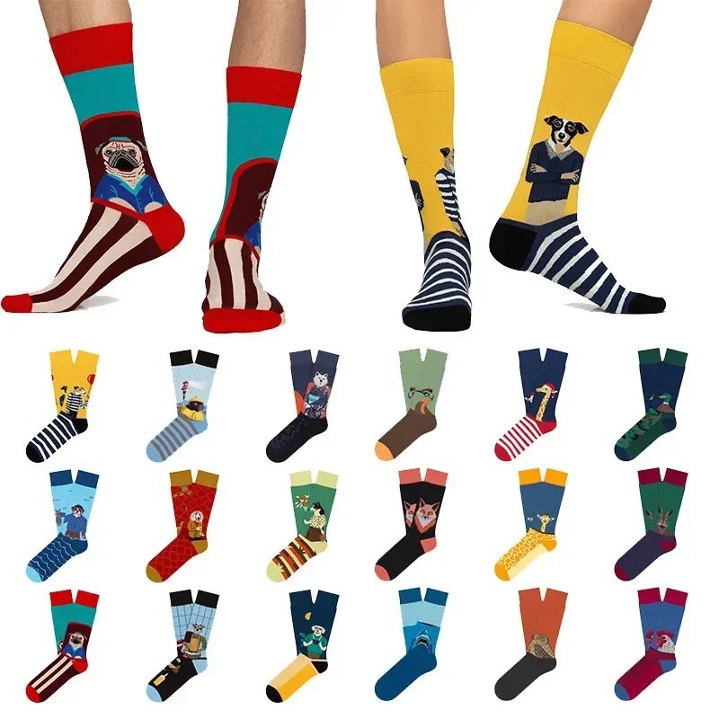 Nouveau dessin animé créatif chien Ins Animal chaussettes à la mode Jacquard coton chaussettes Couple mi longueur mode skateboard chaussettes