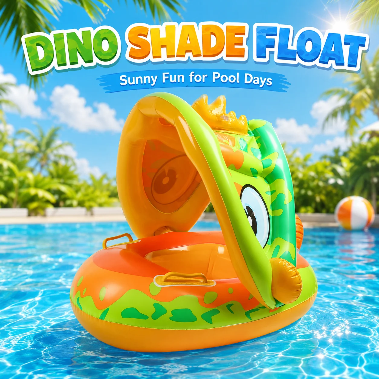 1PC Float with Canopy, Inflatable Toddler Pool Float with Seat & Handle & Steering Wheel, Portable for Girls, Boys