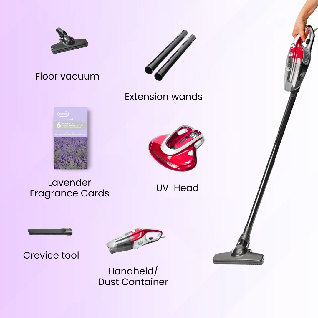 مكنسة كهربائية Ewbank UV400 2 في 1 مع ملحقات وسرير/قماش محمول مع ضوء الأشعة فوق البنفسجية
