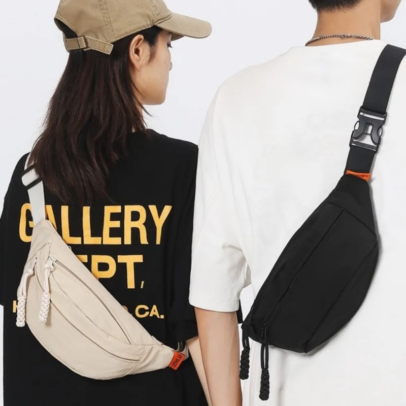 Fanny Pack Chest Bag Men'S Canvas Casual Bag  Design Trendy Small Shoulder Bags Braided Rope Crossbody Bags For Free Shipping