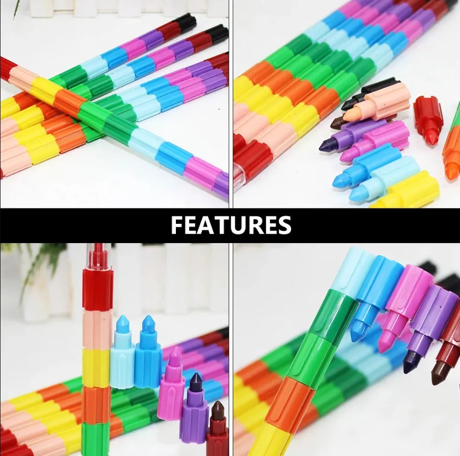 16Pcs Stacking Crayons Rainbow Buildable Crayons for Kids Party Favors 12 Colors