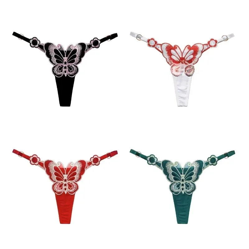 String brodé de papillons exquis de Style européen, Lingerie de Perspective de fleur douce pour filles, slip réglable Sexy pour femmes