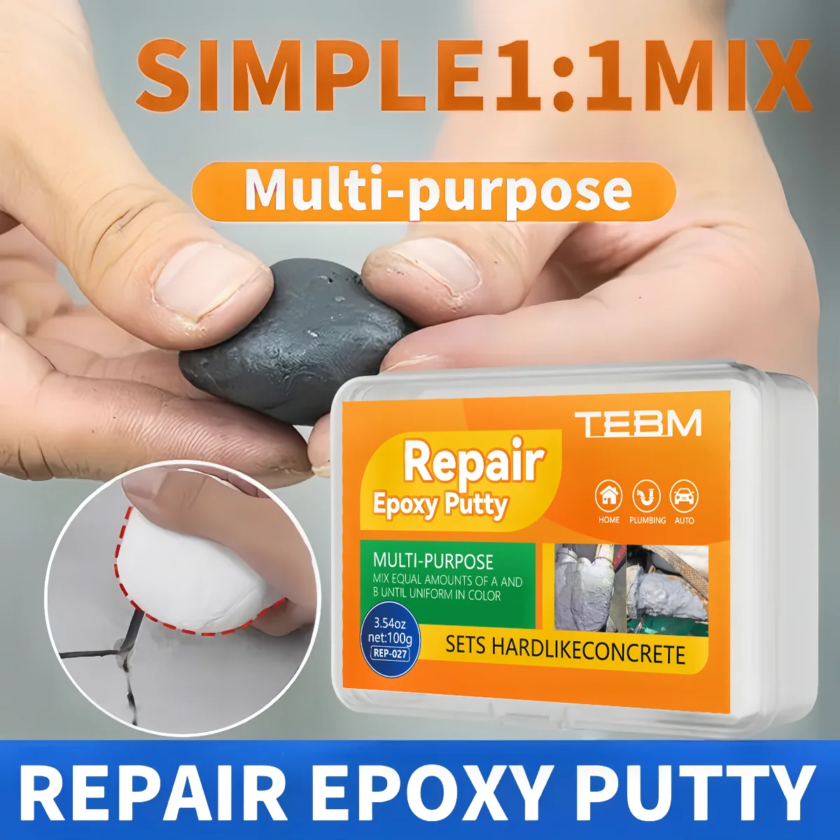 Epoxy Iron Mud Repair Putty, Waterproof High Strength Multi-Purpose Crack Repair GlueRepair Putty Stick, Metal Pipe Leak Sealing