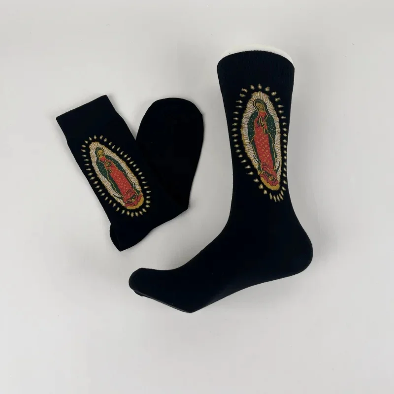 1 paire de chaussettes mi-mollet pour hommes, Portrait à paillettes, mode rue