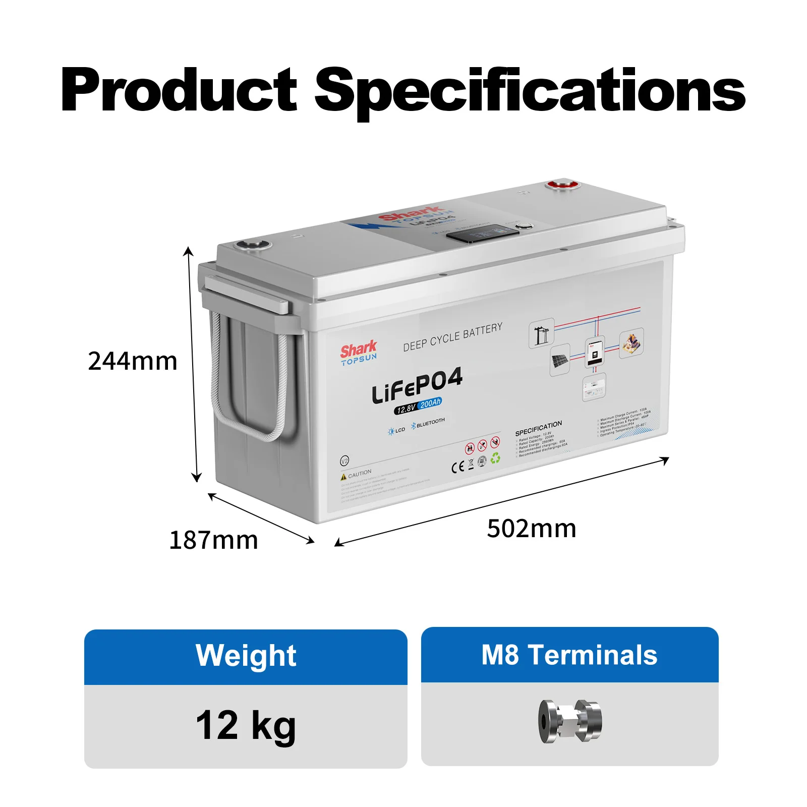 SANDISOLAR 12.8V 200Ah LiFePO4 Battery Deep Cycle 12.8V 200Ah Rechargeable Lithium Battery  IP54 Waterproof for Off Grid Solar