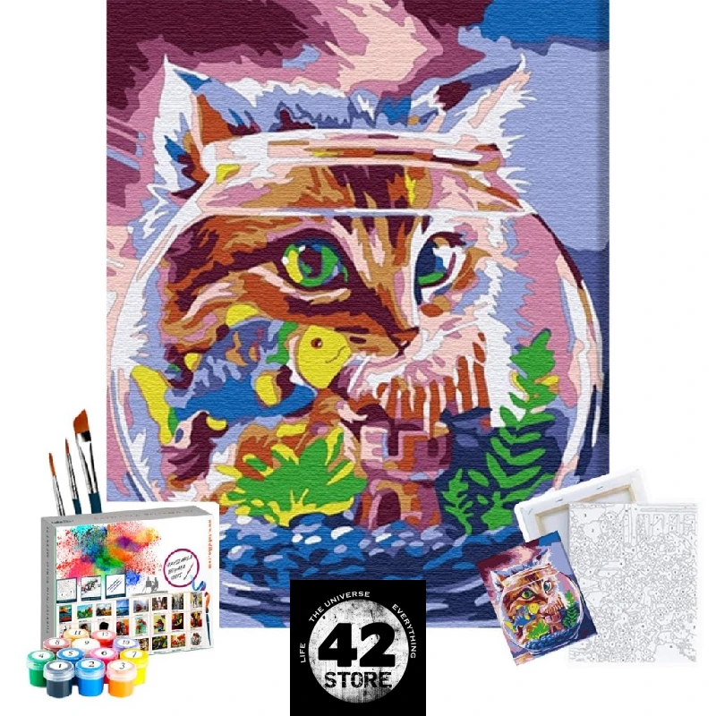 

Painting By Numbers Set On 40 x 50 cm Canvas Chassis World of Cats Tabdiko