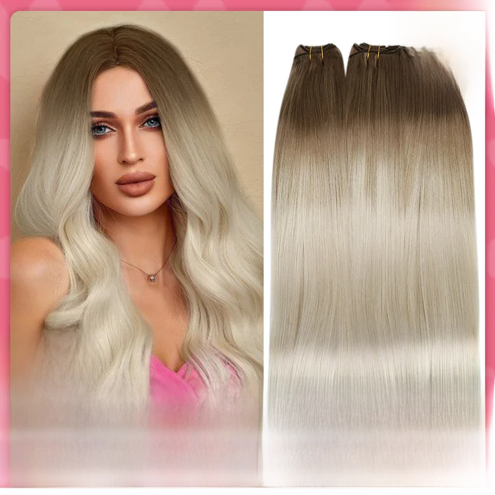 Moresoo Inslag Extensions Human Hair Weave In Dubbele Wefted Bundels Machine Remy Haar Balayage Haarstukken Voor Vrouwen Straight menselijke haar uitbreidingen haarstukken met echthaar 100 human hair - afbeelding 2