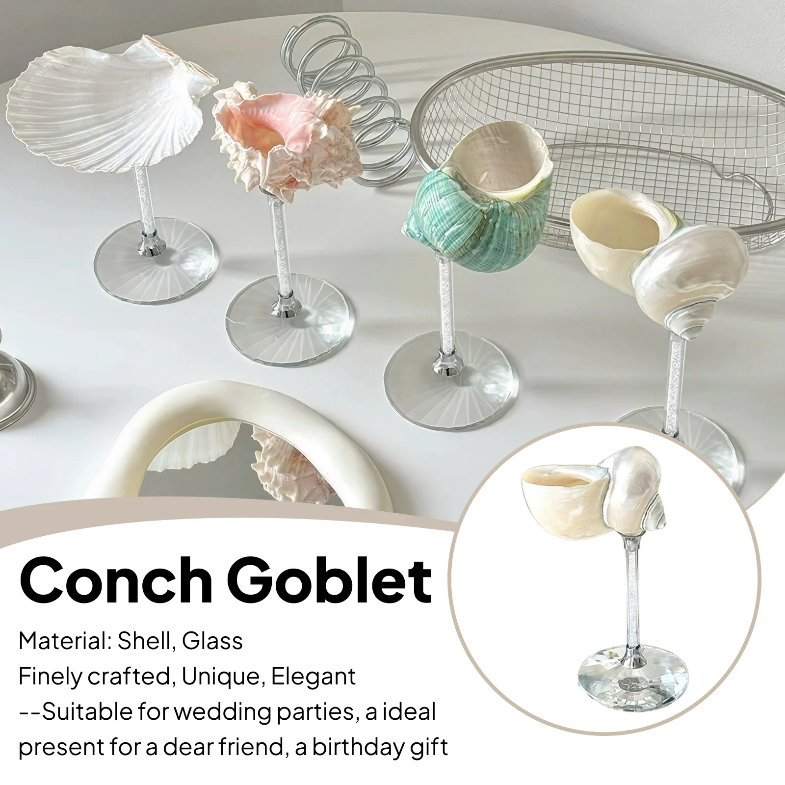 Conch Shell Glass Cup Cocktail Drinkware Martini Glasses Wine Goblet for Birthday Party Bar Celebration Wedding Ceremonies