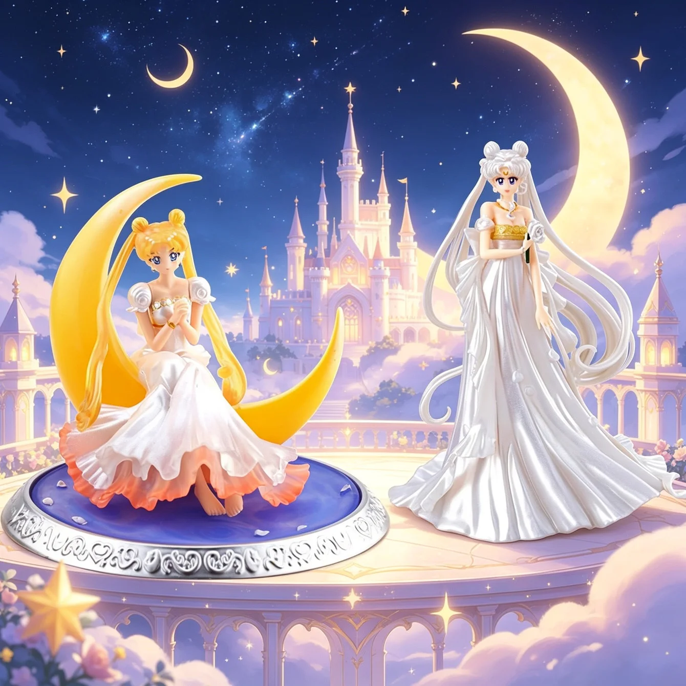 Sailor Moon Princess Serenity & Neo Queen Serenity Figure Set | Moon Castle Scene Statue Desktop Decoration Gift for Anime Fans - view 3