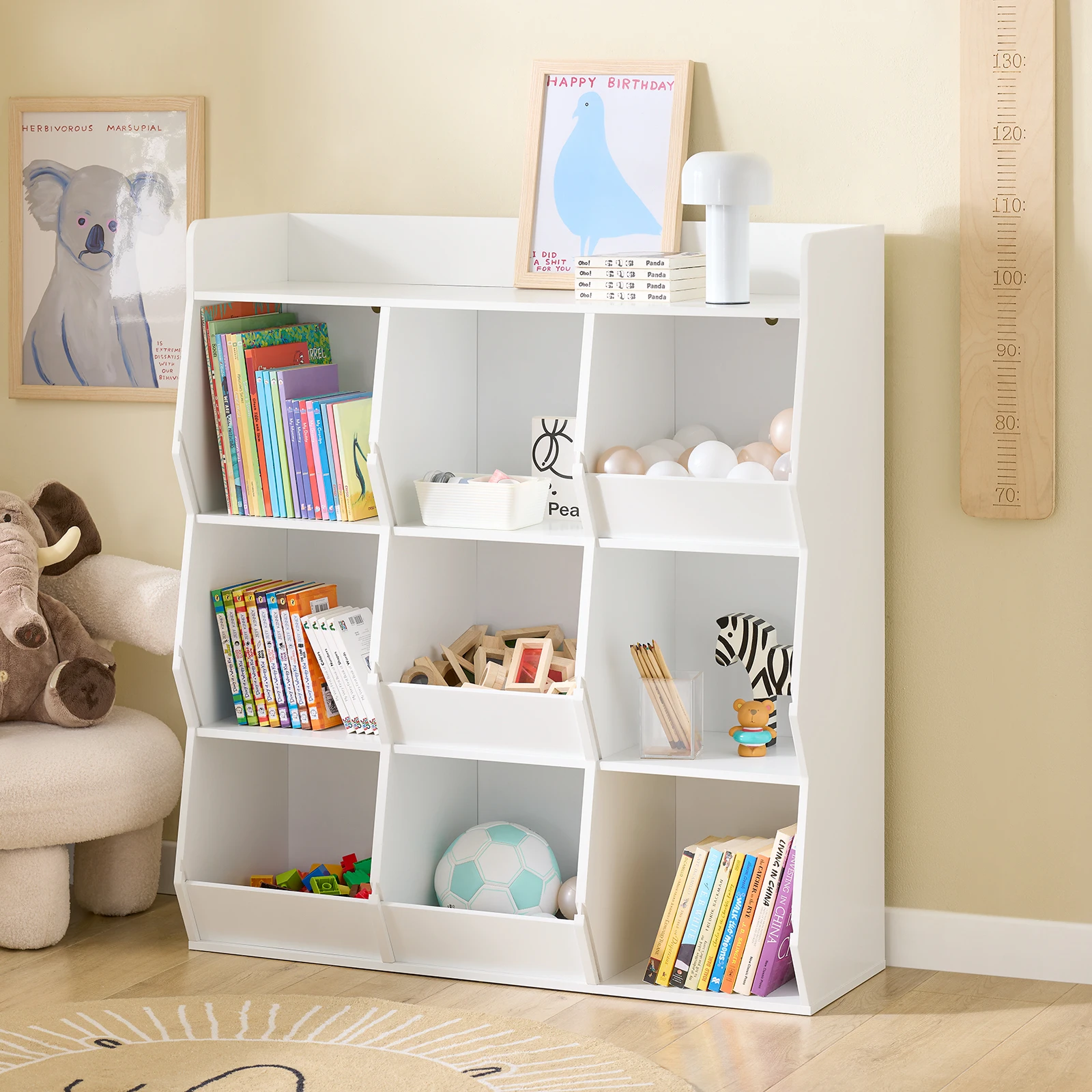 SoBuy KMB120-W Librería Infantil Montessori 9 Compartimentos Abiertos, Almacenamiento de Juguetes Blanco 95x105x34cm